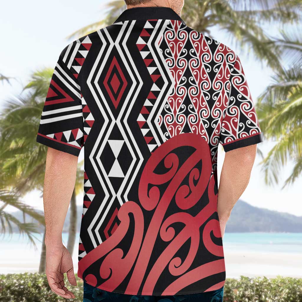 New Zealand Hawaiian Shirt Aotearoa Kowhaiwhai Mix Taniko Art - Red