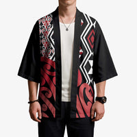 New Zealand Kimono Aotearoa Kowhaiwhai Mix Taniko Art - Red - Polynesian Pride