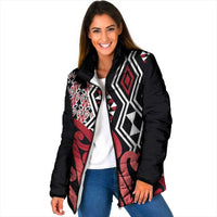 New Zealand Padded Jacket Aotearoa Kowhaiwhai Mix Taniko Art - Red - Polynesian Pride