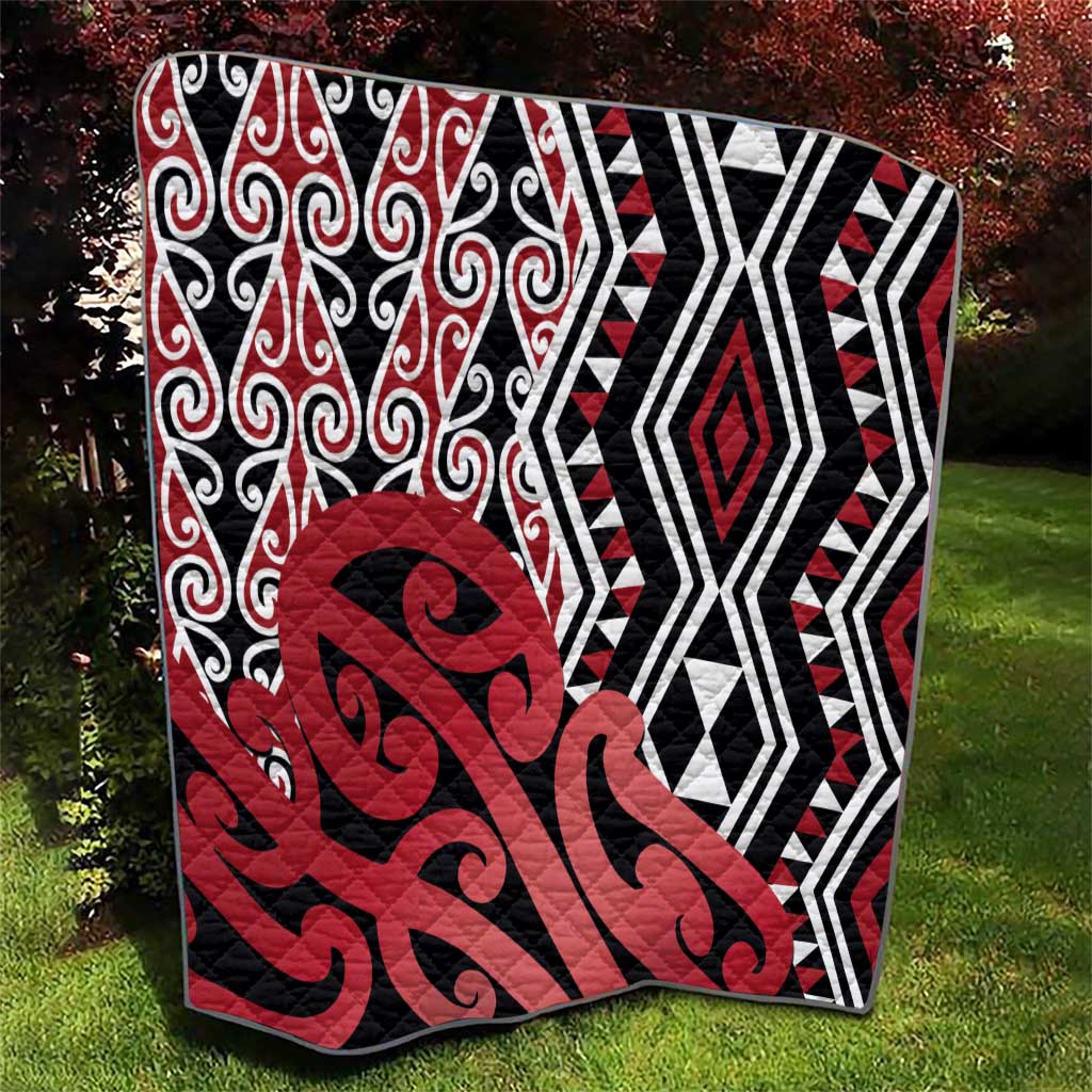 New Zealand Quilt Aotearoa Kowhaiwhai Mix Taniko Art - Red