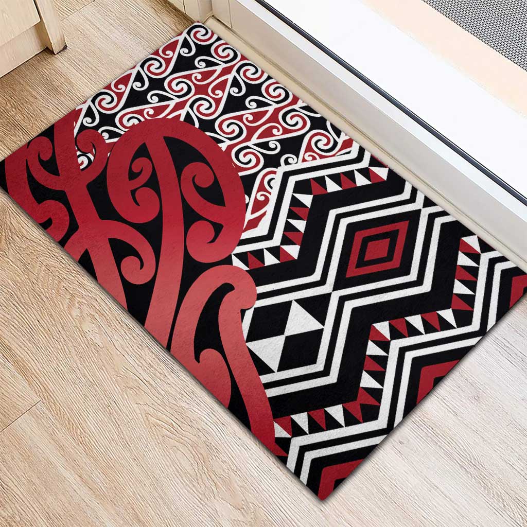 New Zealand Rubber Doormat Aotearoa Kowhaiwhai Mix Taniko Art - Red LT14 - Polynesian Pride