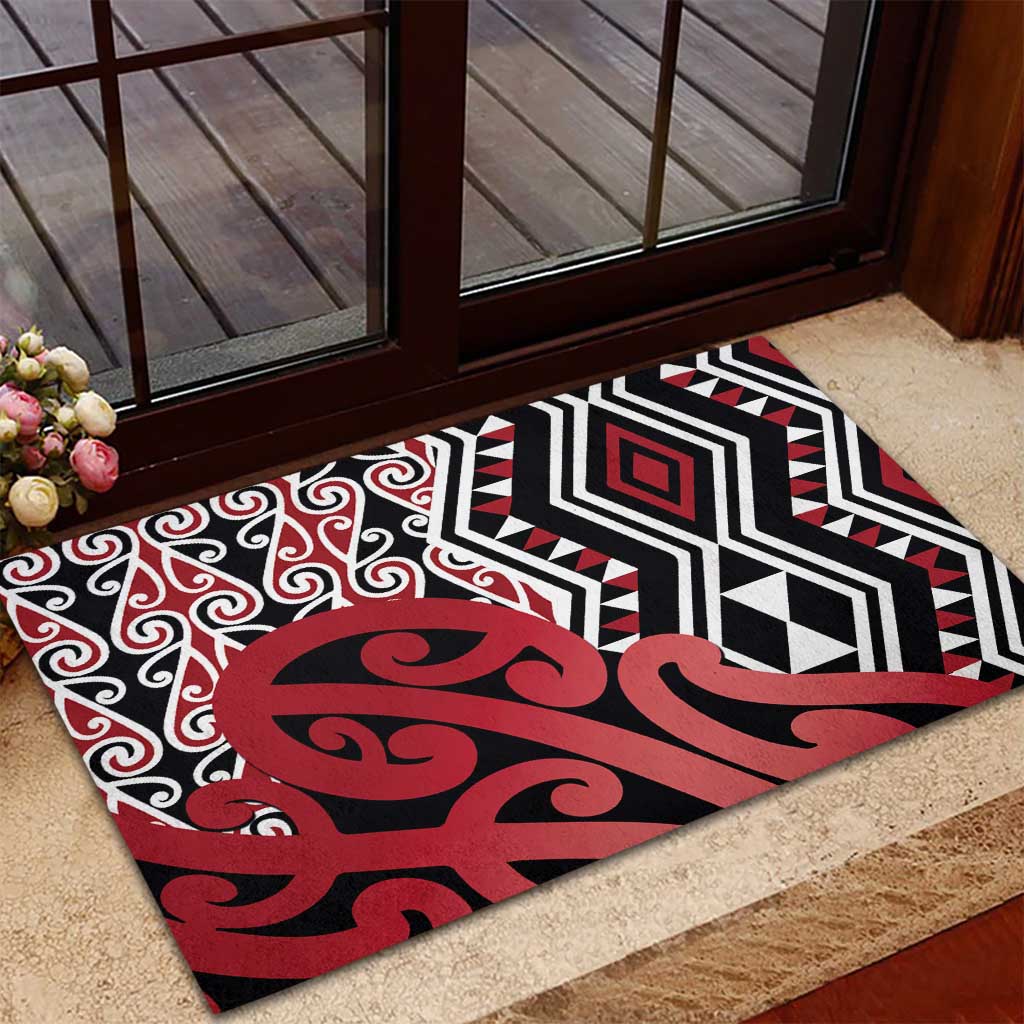 New Zealand Rubber Doormat Aotearoa Kowhaiwhai Mix Taniko Art - Red LT14 - Polynesian Pride