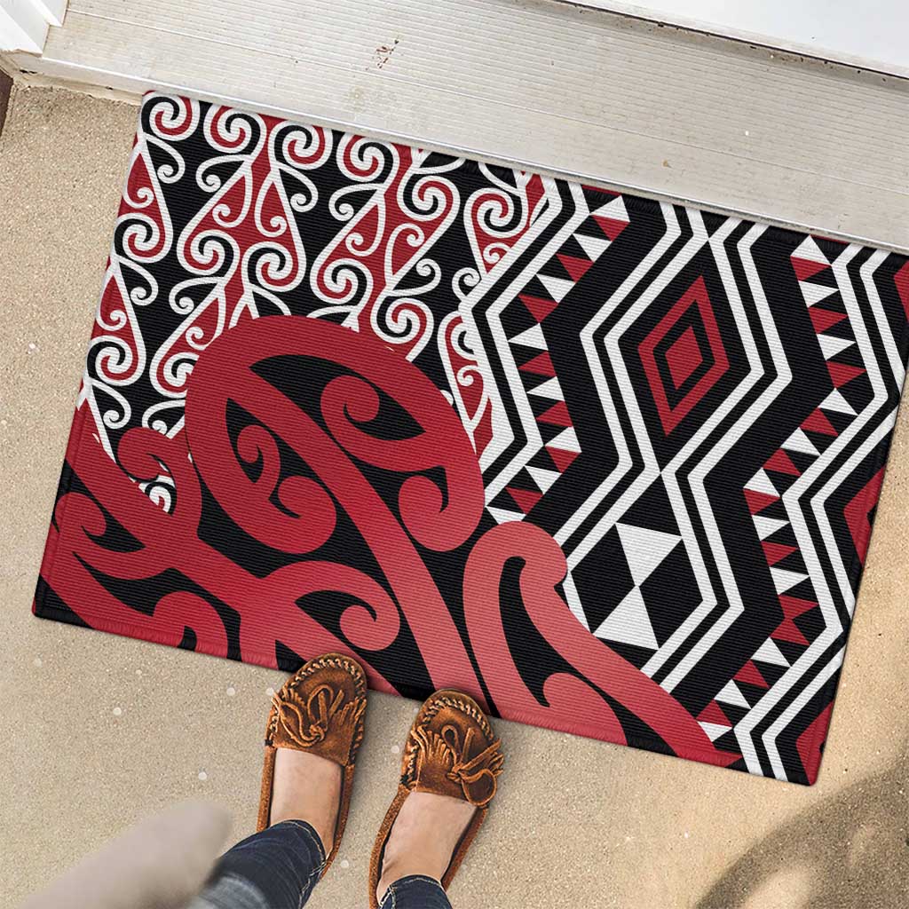 New Zealand Rubber Doormat Aotearoa Kowhaiwhai Mix Taniko Art - Red LT14 - Polynesian Pride