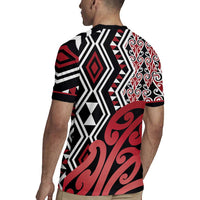 New Zealand Rugby Jersey Aotearoa Kowhaiwhai Mix Taniko Art - Red