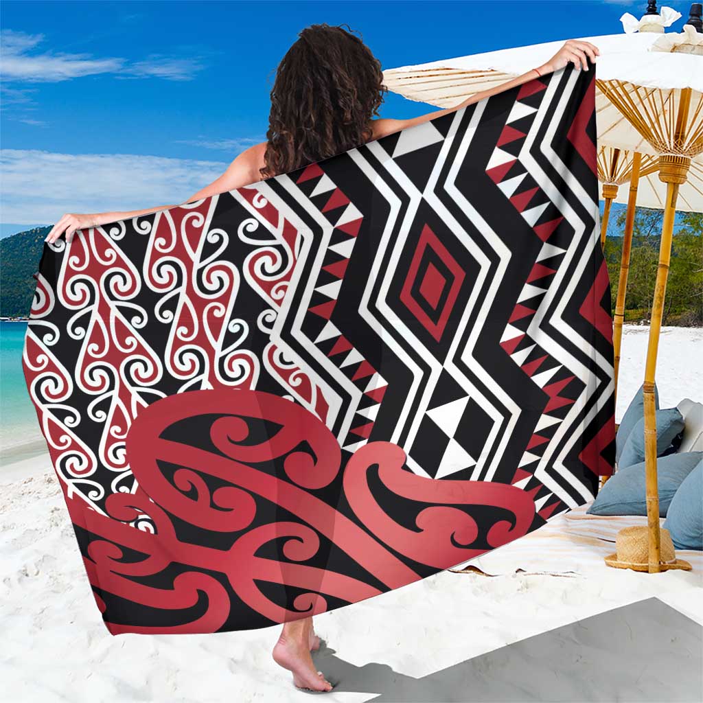 New Zealand Sarong Aotearoa Kowhaiwhai Mix Taniko Art - Red LT14 One Size 44 x 66 inches Red - Polynesian Pride