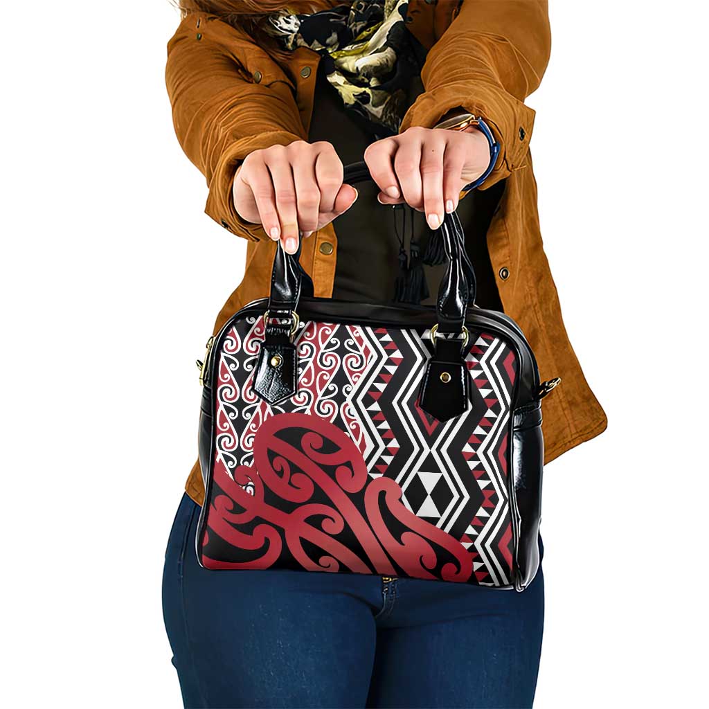 New Zealand Shoulder Handbag Aotearoa Kowhaiwhai Mix Taniko Art - Red LT14 One Size Red - Polynesian Pride