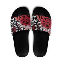 New Zealand Slide Sandals Aotearoa Kowhaiwhai Mix Taniko Art - Red - Polynesian Pride