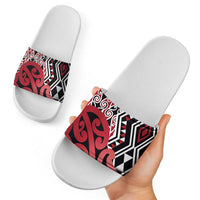 New Zealand Slide Sandals Aotearoa Kowhaiwhai Mix Taniko Art - Red - Polynesian Pride