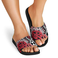 New Zealand Slide Sandals Aotearoa Kowhaiwhai Mix Taniko Art - Red - Polynesian Pride