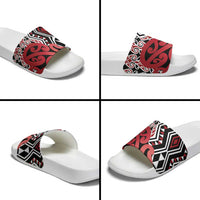 New Zealand Slide Sandals Aotearoa Kowhaiwhai Mix Taniko Art - Red - Polynesian Pride