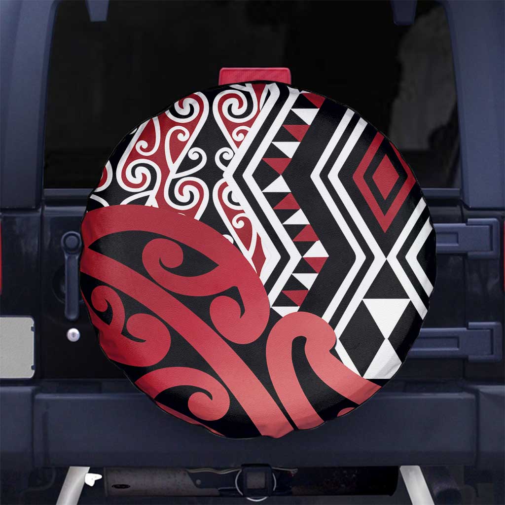 New Zealand Spare Tire Cover Aotearoa Kowhaiwhai Mix Taniko Art - Red