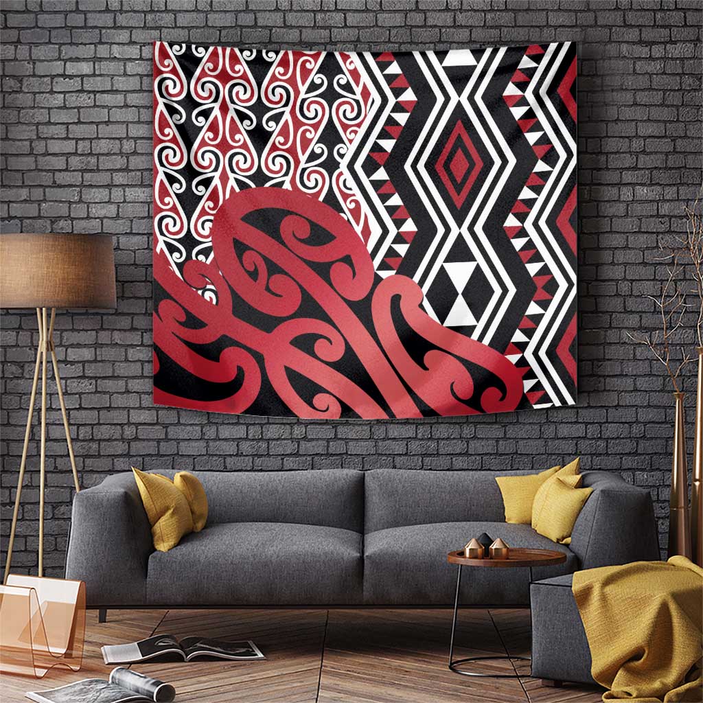 New Zealand Tapestry Aotearoa Kowhaiwhai Mix Taniko Art - Red LT14 Red - Polynesian Pride