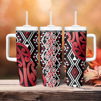 New Zealand Tumbler With Handle Aotearoa Kowhaiwhai Mix Taniko Art - Red LT14