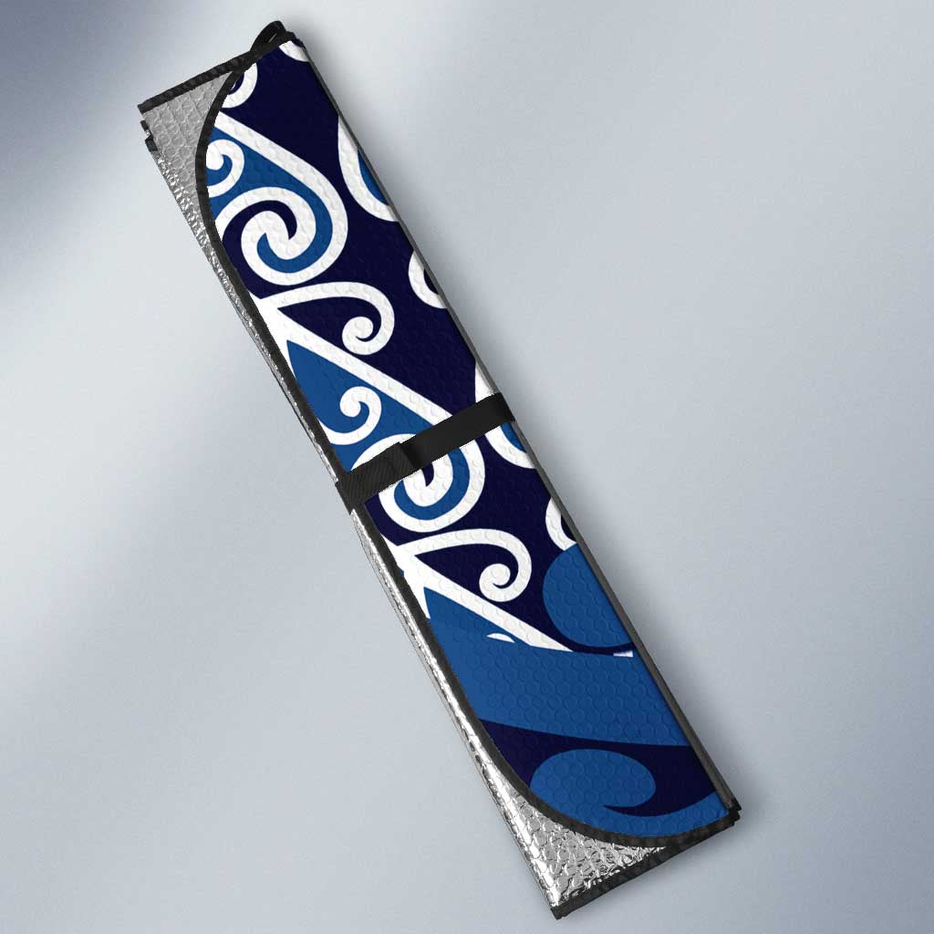 New Zealand Auto Sun Shade Aotearoa Kowhaiwhai Mix Taniko Art - Blue - Polynesian Pride