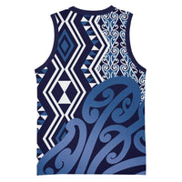 New Zealand Basketball Jersey Aotearoa Kowhaiwhai Mix Taniko Art - Blue - Polynesian Pride