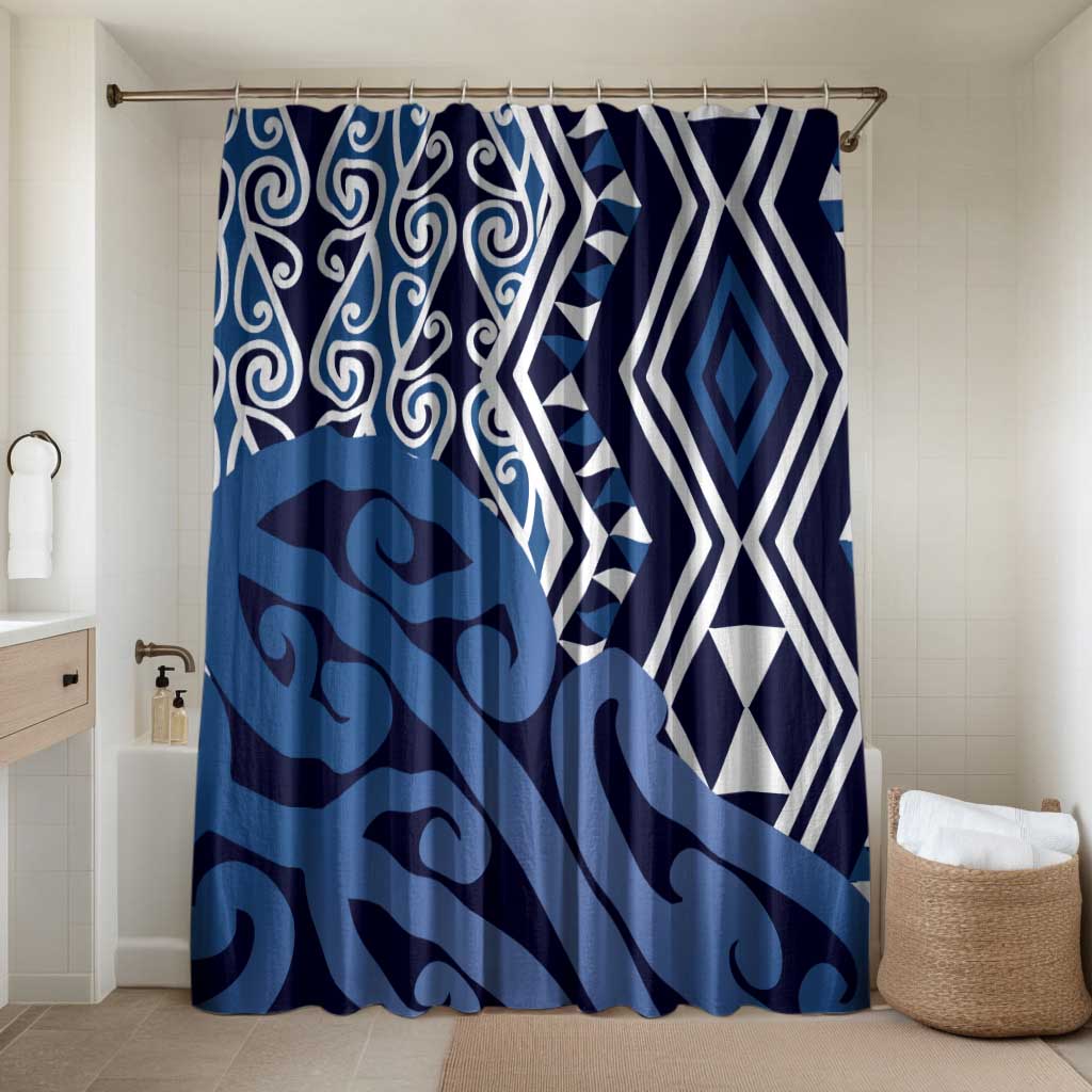 New Zealand Bathroom Set Aotearoa Kowhaiwhai Mix Taniko Art - Blue - Polynesian Pride
