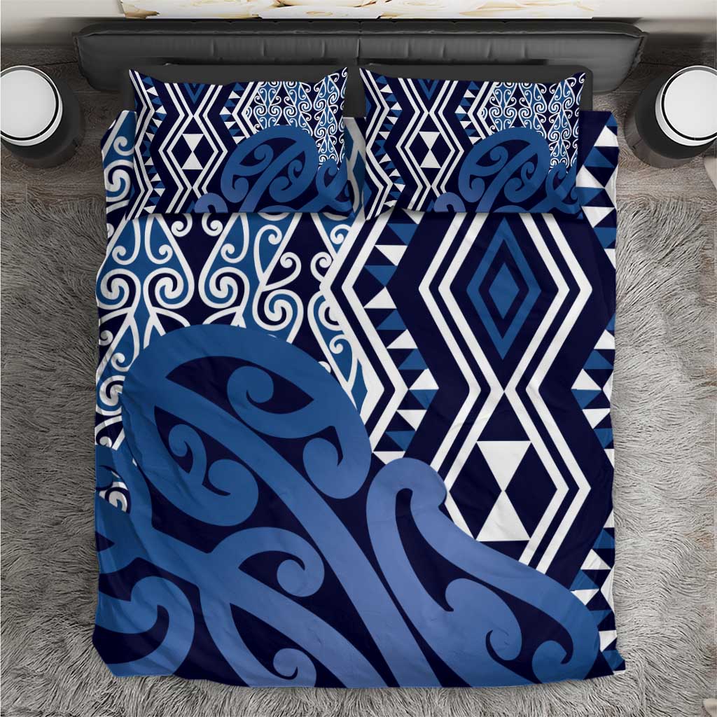 New Zealand Bedding Set Aotearoa Kowhaiwhai Mix Taniko Art - Blue LT14 Blue - Polynesian Pride