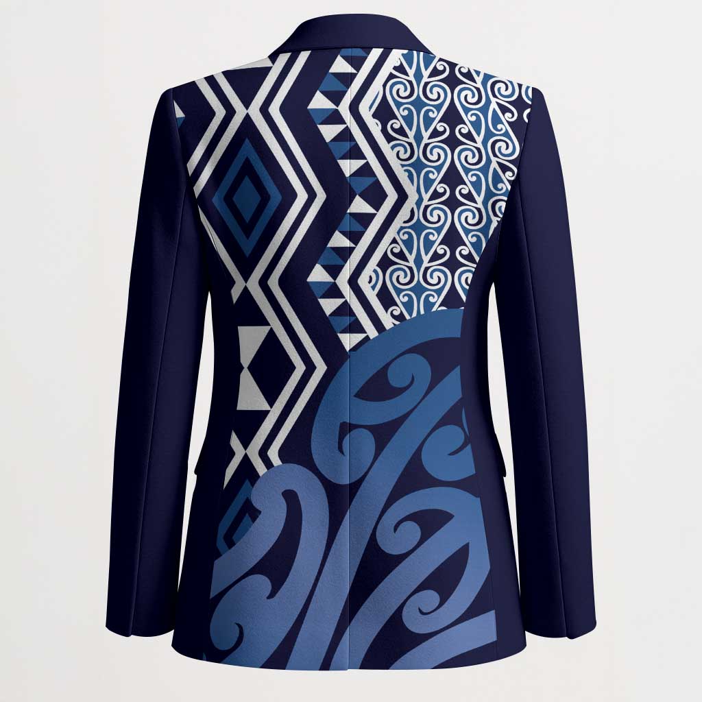 New Zealand Blazer Aotearoa Kowhaiwhai Mix Taniko Art - Blue - Polynesian Pride