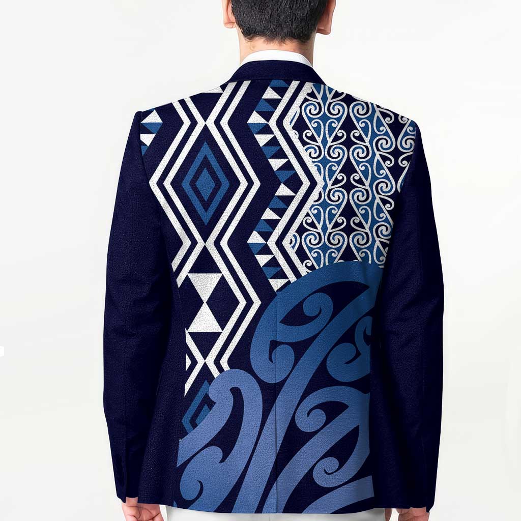 New Zealand Blazer Aotearoa Kowhaiwhai Mix Taniko Art - Blue - Polynesian Pride