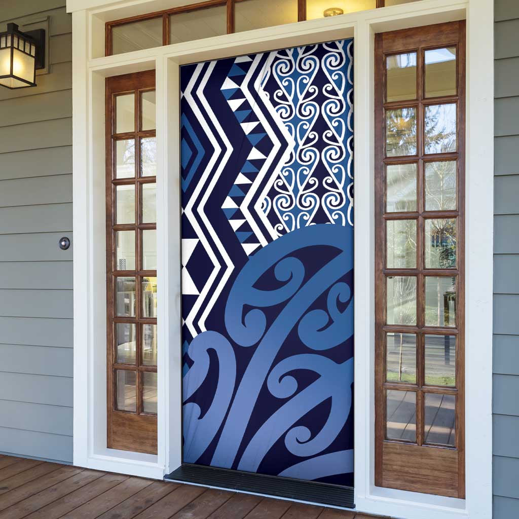 New Zealand Door Cover Aotearoa Kowhaiwhai Mix Taniko Art - Blue - Polynesian Pride