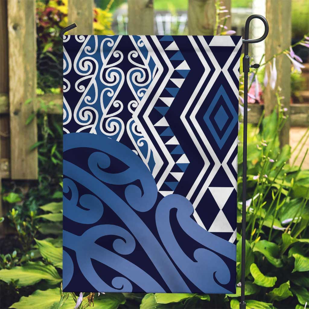 New Zealand Garden Flag Aotearoa Kowhaiwhai Mix Taniko Art - Blue