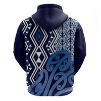 New Zealand Hoodie Aotearoa Kowhaiwhai Mix Taniko Art - Blue