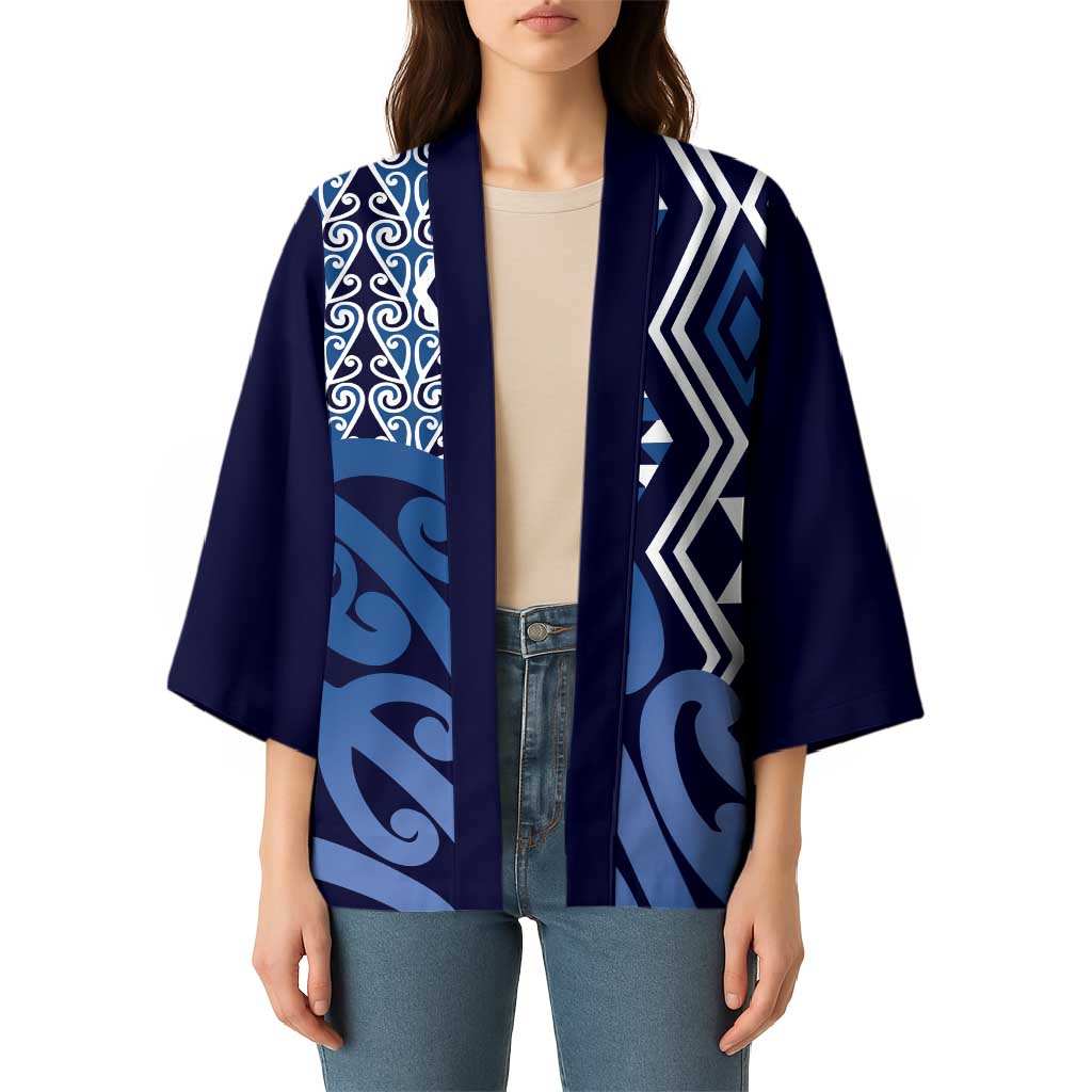 New Zealand Kimono Aotearoa Kowhaiwhai Mix Taniko Art - Blue - Polynesian Pride