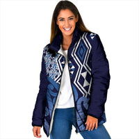 New Zealand Padded Jacket Aotearoa Kowhaiwhai Mix Taniko Art - Blue - Polynesian Pride