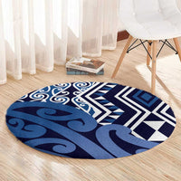 New Zealand Round Carpet Aotearoa Kowhaiwhai Mix Taniko Art - Blue