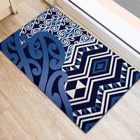 New Zealand Rubber Doormat Aotearoa Kowhaiwhai Mix Taniko Art - Blue LT14 - Polynesian Pride