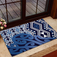 New Zealand Rubber Doormat Aotearoa Kowhaiwhai Mix Taniko Art - Blue LT14 - Polynesian Pride
