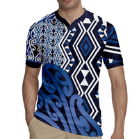 New Zealand Rugby Jersey Aotearoa Kowhaiwhai Mix Taniko Art - Blue