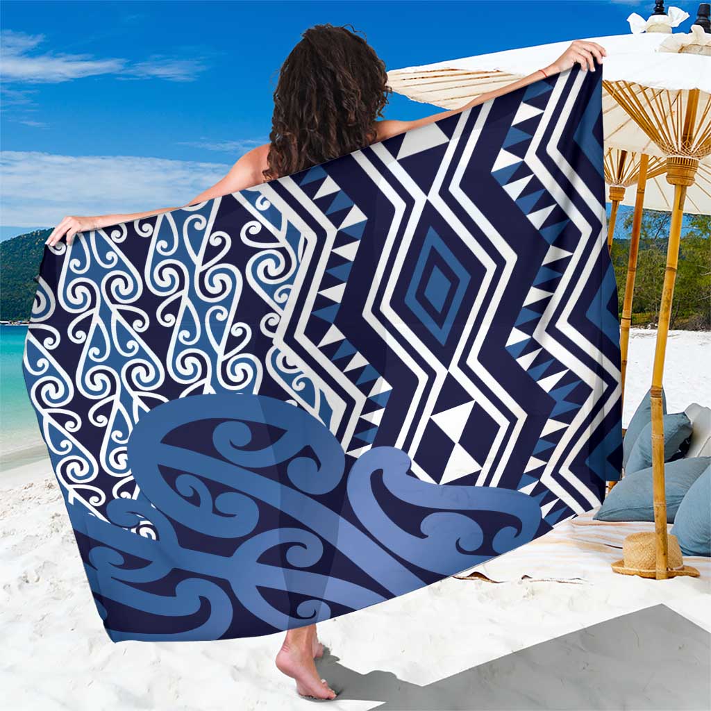 New Zealand Sarong Aotearoa Kowhaiwhai Mix Taniko Art - Blue LT14 One Size 44 x 66 inches Blue - Polynesian Pride