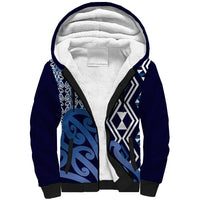 New Zealand Sherpa Hoodie Aotearoa Kowhaiwhai Mix Taniko Art - Blue