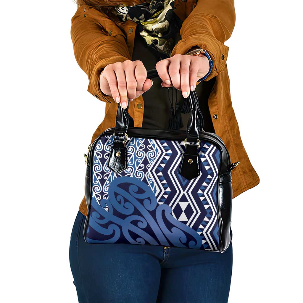New Zealand Shoulder Handbag Aotearoa Kowhaiwhai Mix Taniko Art - Blue LT14 One Size Blue - Polynesian Pride