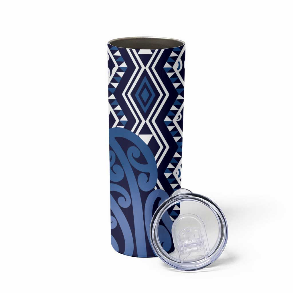 New Zealand Skinny Tumbler Aotearoa Kowhaiwhai Mix Taniko Art - Blue LT14