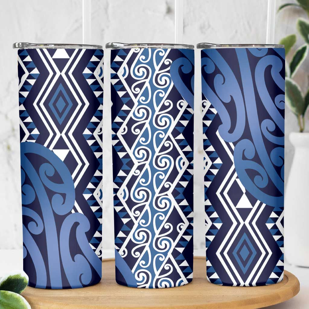 New Zealand Skinny Tumbler Aotearoa Kowhaiwhai Mix Taniko Art - Blue LT14