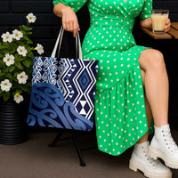 New Zealand Tote Bag Aotearoa Kowhaiwhai Mix Taniko Art - Blue - Polynesian Pride