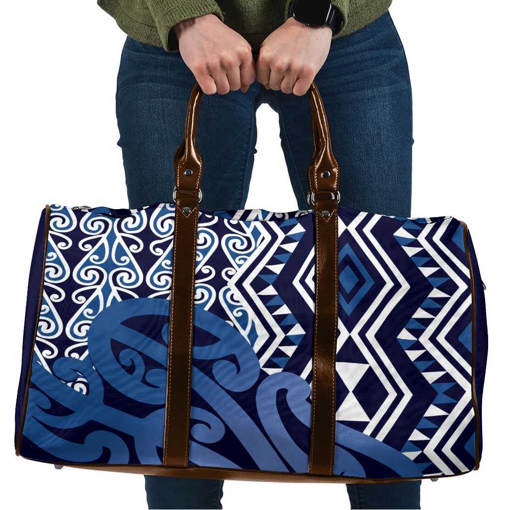 New Zealand Travel Bag Aotearoa Kowhaiwhai Mix Taniko Art - Blue - Polynesian Pride