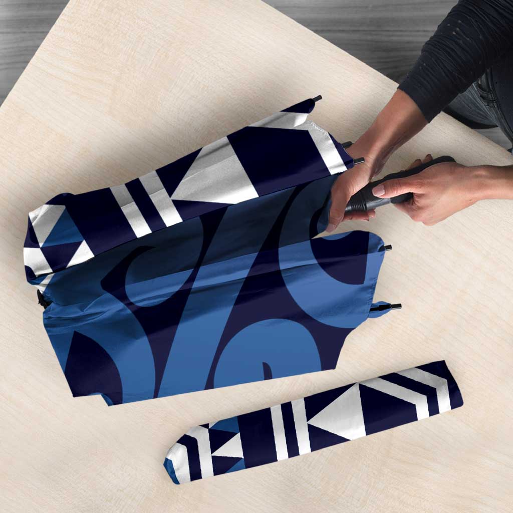 New Zealand Umbrella Aotearoa Kowhaiwhai Mix Taniko Art - Blue - Polynesian Pride