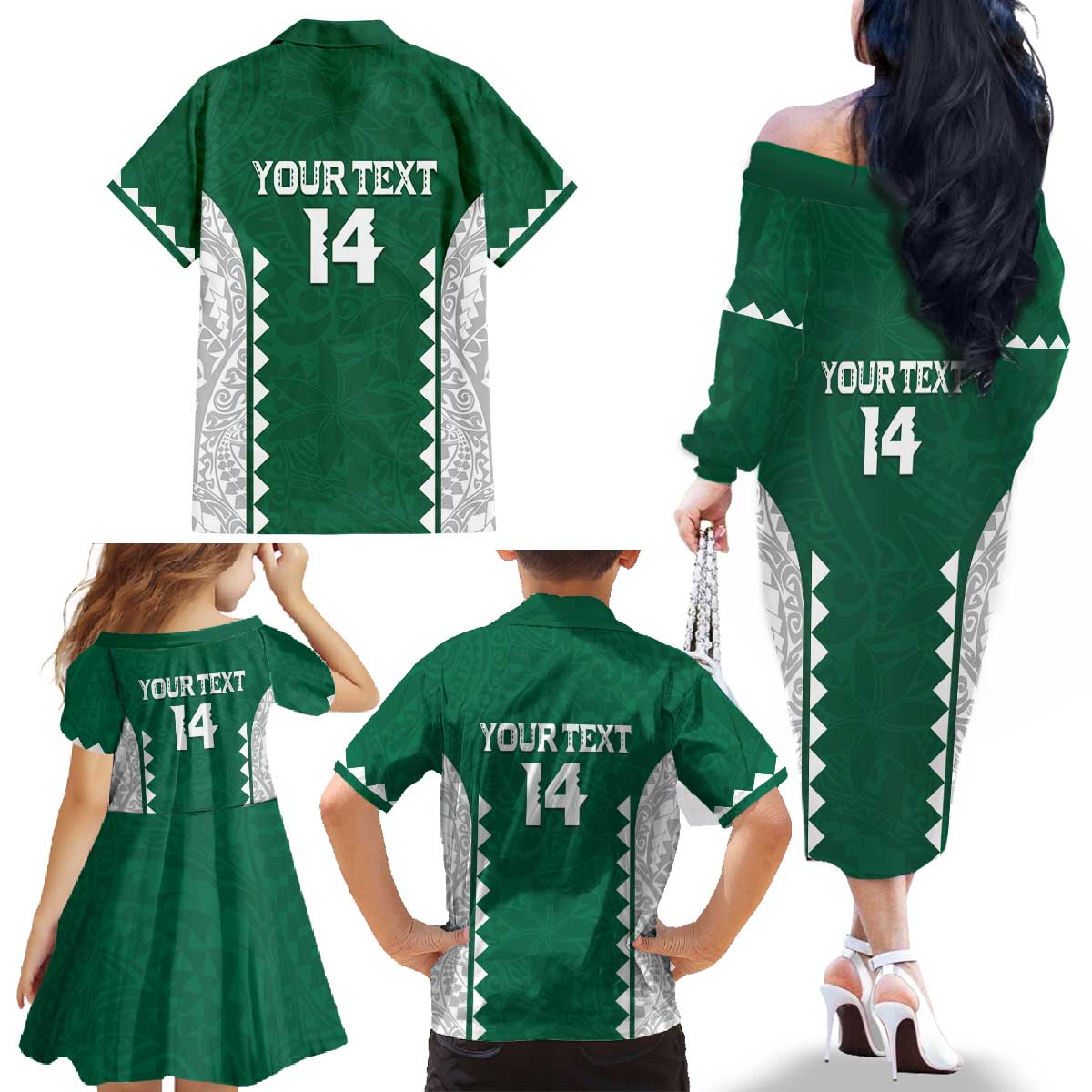Custom Hawaii Volleyball Family Matching Off The Shoulder Long Sleeve Dress and Hawaiian Shirt Hawaiian Kakau Pattern