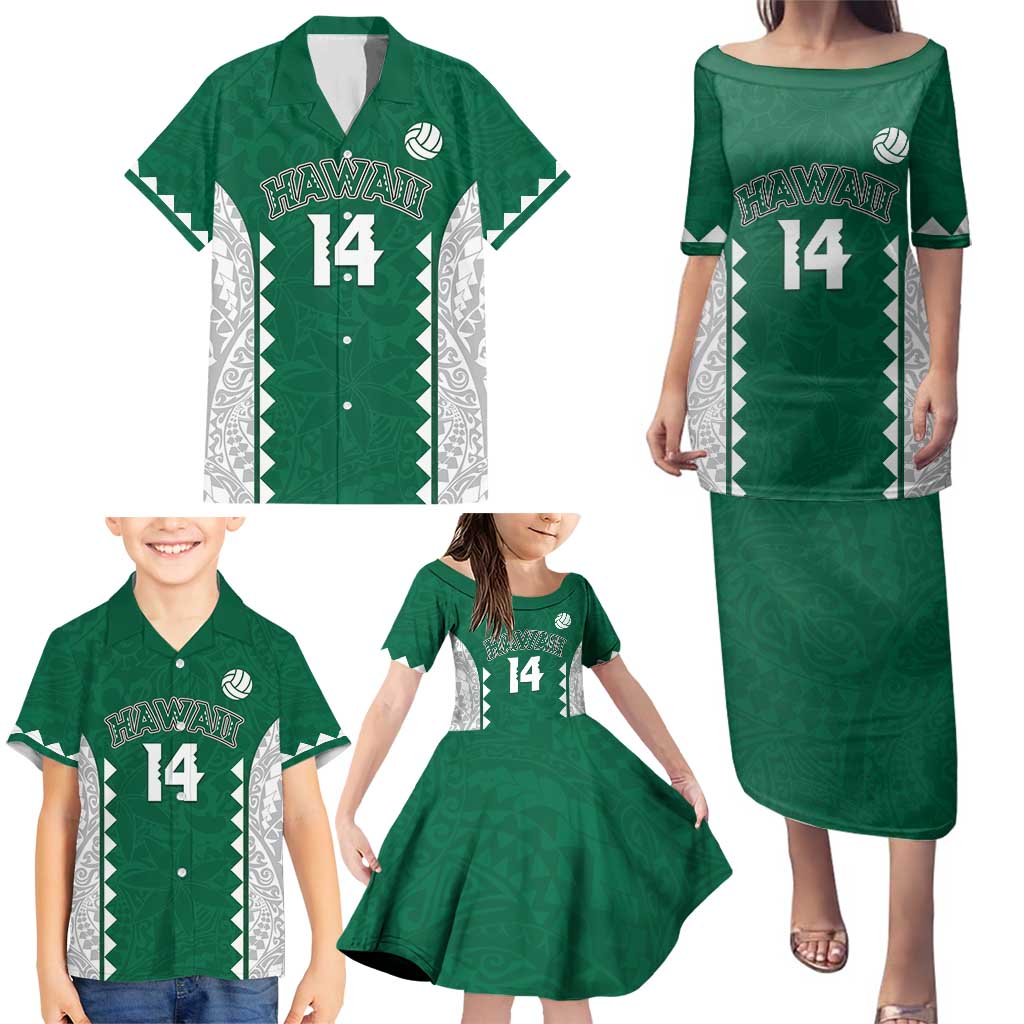 Custom Hawaii Volleyball Family Matching Puletasi and Hawaiian Shirt Hawaiian Kakau Pattern