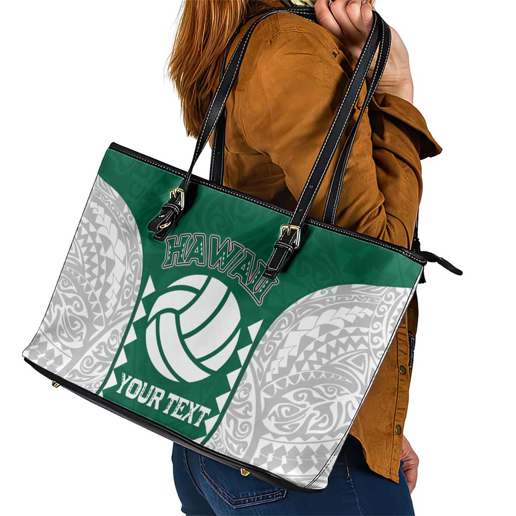 Custom Hawaii Volleyball Leather Tote Bag Hawaiian Kakau Pattern