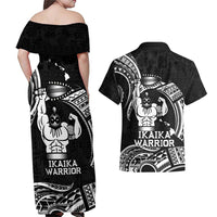 Black Hawaii Ikaika Warrior Couples Matching Off Shoulder Maxi Dress and Hawaiian Shirt Hawaiian Power