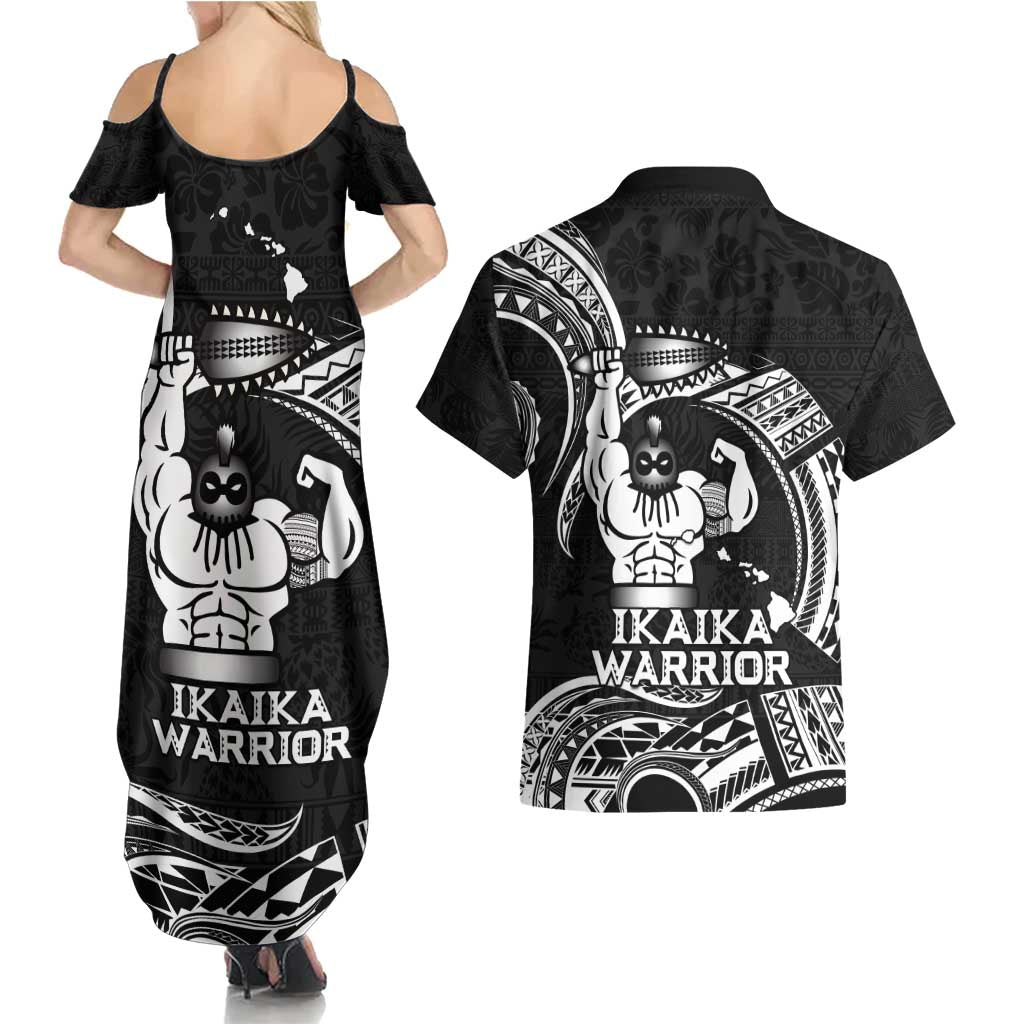 Black Hawaii Ikaika Warrior Couples Matching Summer Maxi Dress and Hawaiian Shirt Hawaiian Power