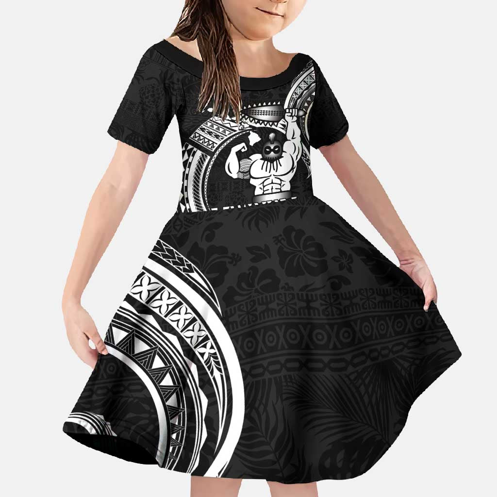 Black Hawaii Ikaika Warrior Family Matching Off Shoulder Maxi Dress and Hawaiian Shirt Hawaiian Power