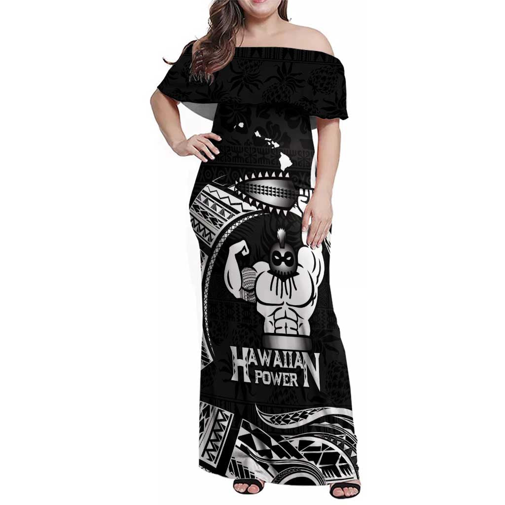 Black Hawaii Ikaika Warrior Family Matching Off Shoulder Maxi Dress and Hawaiian Shirt Hawaiian Power