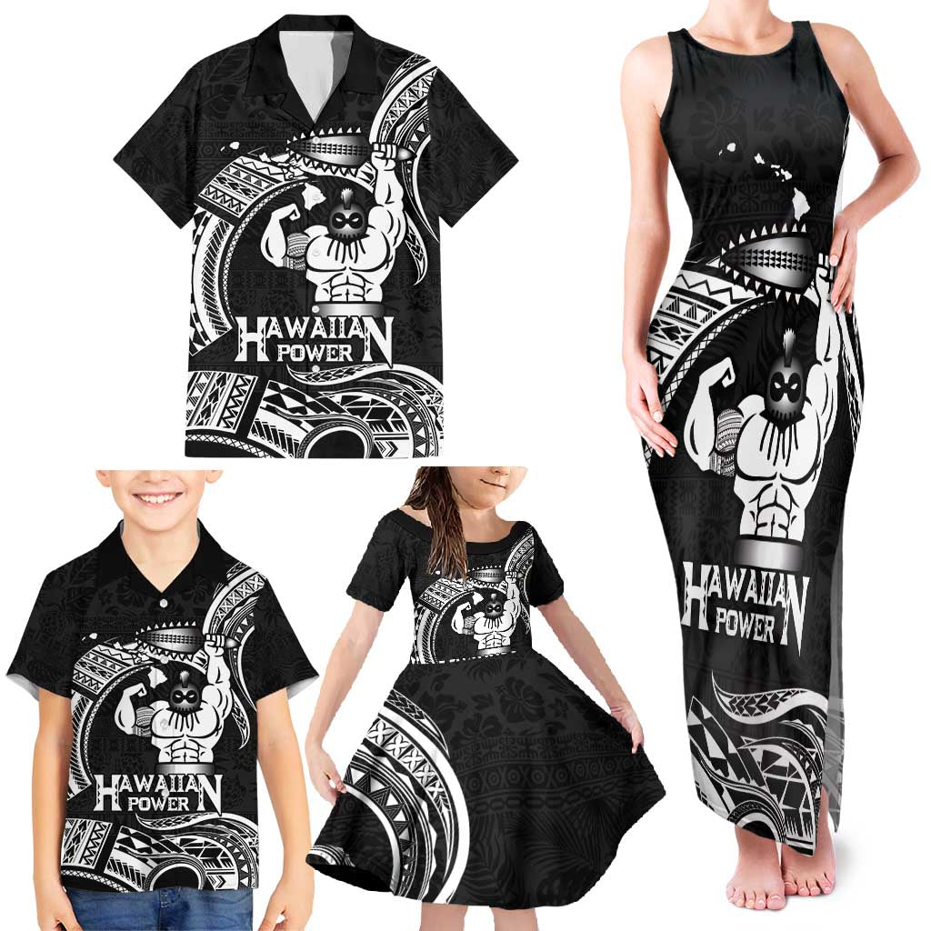 Black Hawaii Ikaika Warrior Family Matching Tank Maxi Dress and Hawaiian Shirt Hawaiian Power