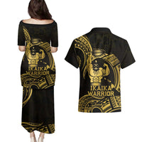 Gold Hawaii Ikaika Warrior Couples Matching Puletasi and Hawaiian Shirt Hawaiian Power