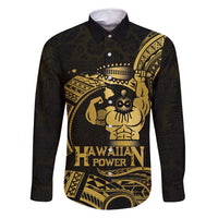 Gold Hawaii Ikaika Warrior Family Matching Long Sleeve Bodycon Dress and Hawaiian Shirt Hawaiian Power